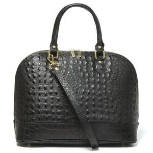 Serino Italian Leather Domed Satchel in Rich Black